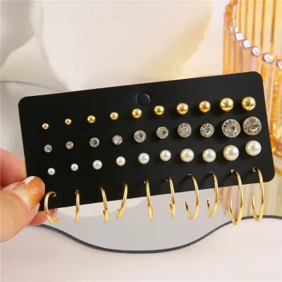 20 Pairs Korean Crystal Pearl Earring Set 